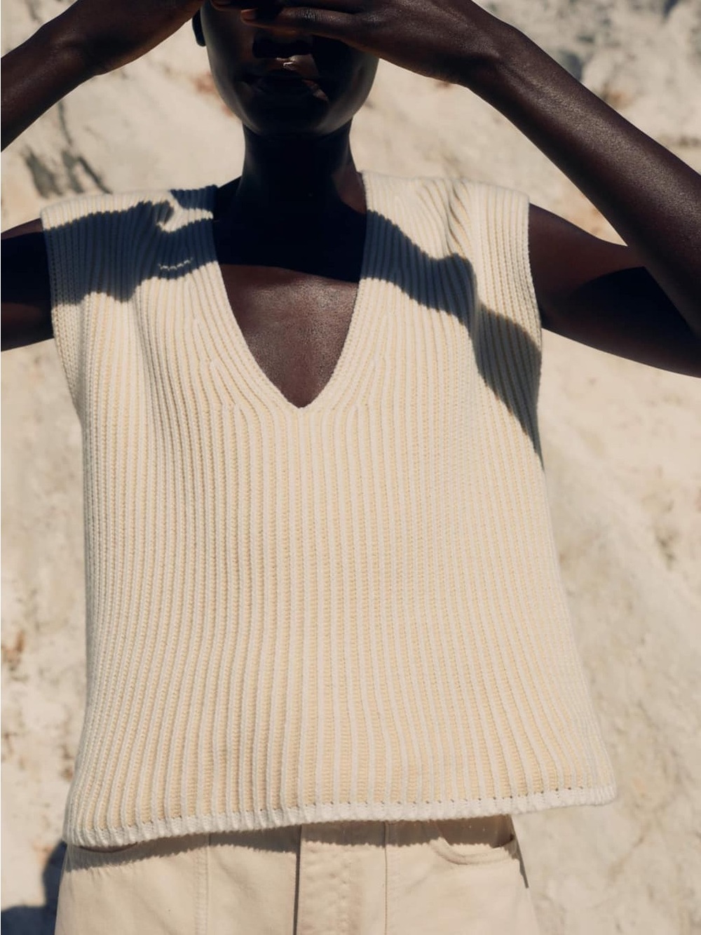 ME + EM Soft-Touch Rib Cotton Knit Vest